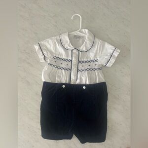 White and Navy Smocked Toddler Outfit